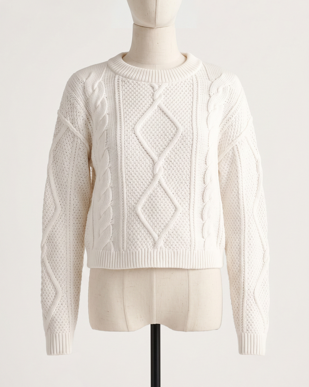 100% Organic Cotton Cropped Cable Crew Sweater